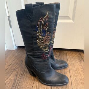 Gianni Bini Boots Black Suede‎ Women's 8 Embroidered Western Southwest